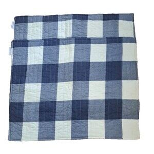 Quilted Plaid Pillow Shams 2 Standard Blue White Check Cabin Cottage Country